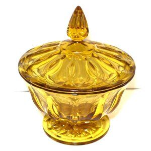 Vintage Anchor Hocking Amber Glass Footed Candy Dish With Lid
